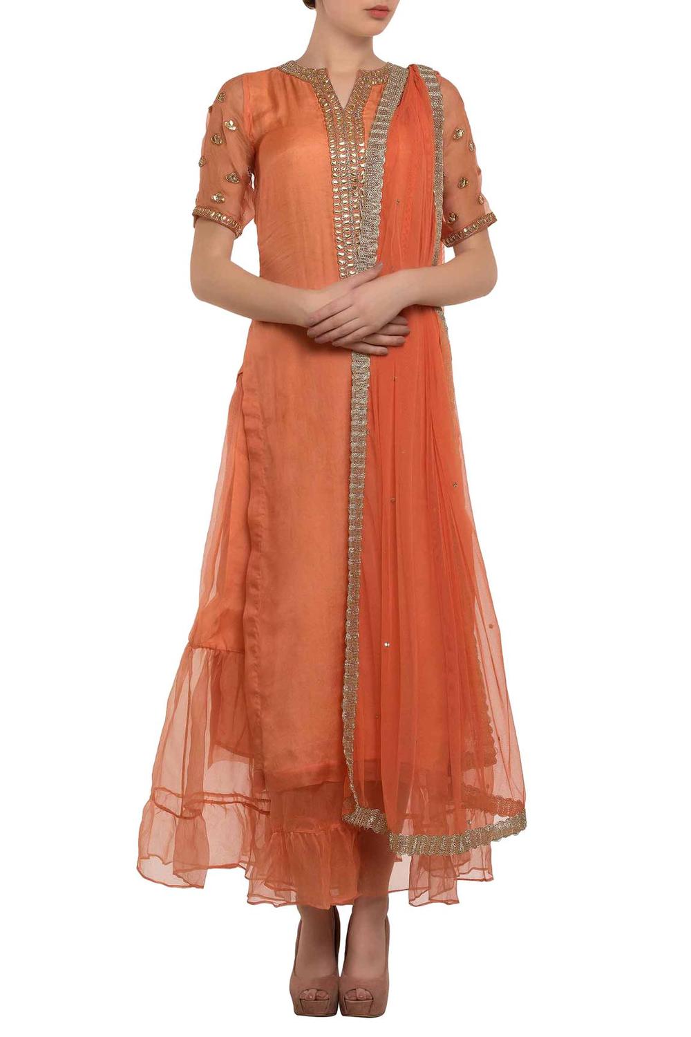 Peach Gota Patti Kurta Set