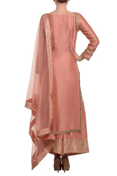 Peach Mukaish Embroidered Kurta Set