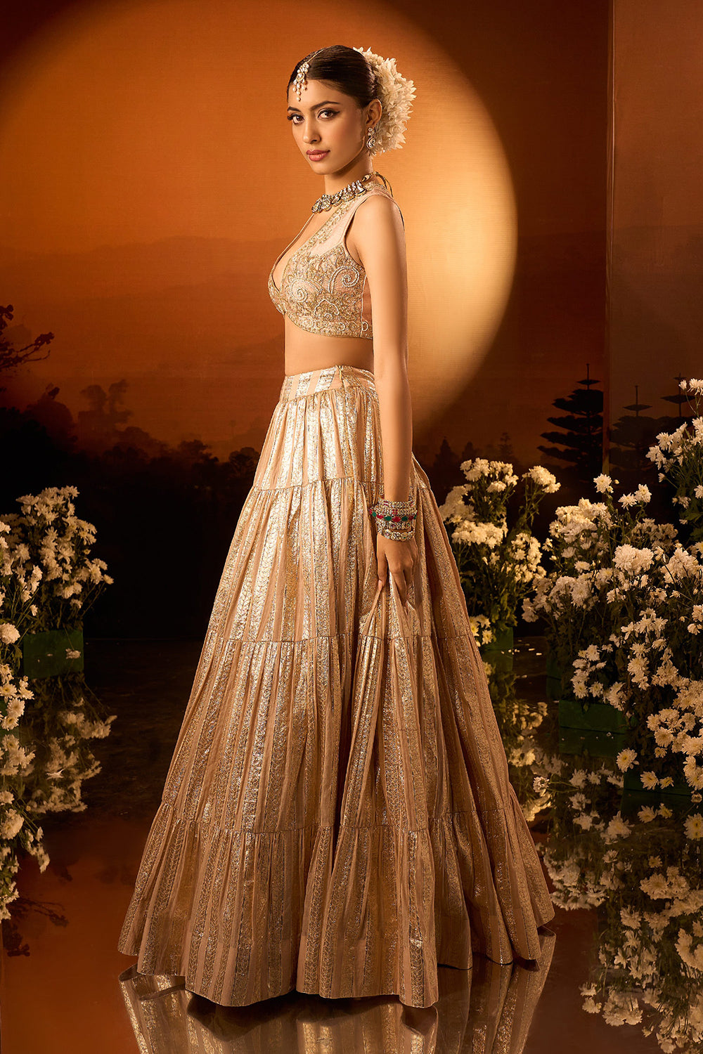 Pink Banarasi Chanderi Lehenga Set