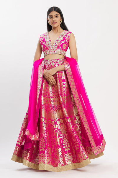 Pink Banarasi Silk Lehenga Set