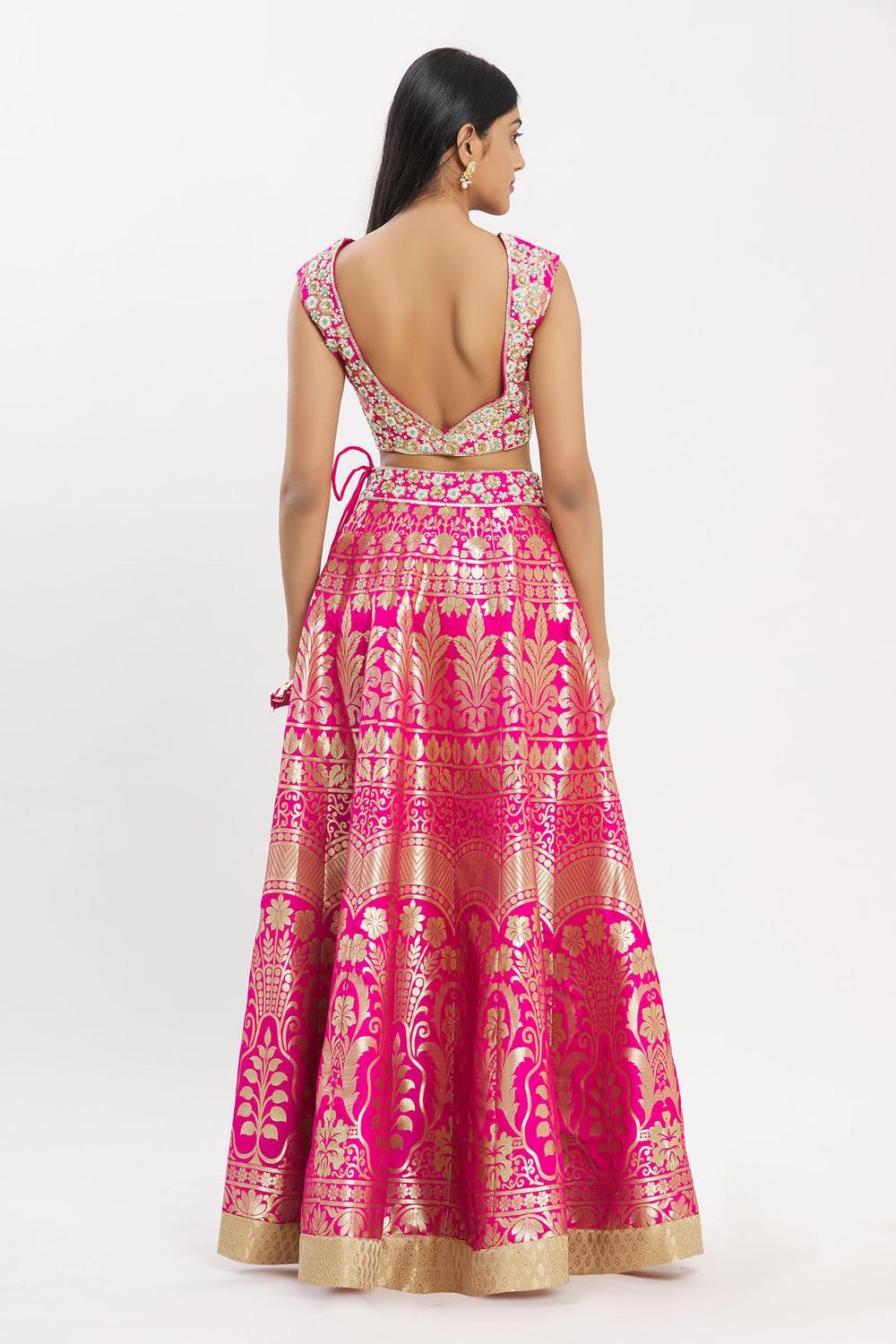 Pink Banarasi Silk Lehenga Set