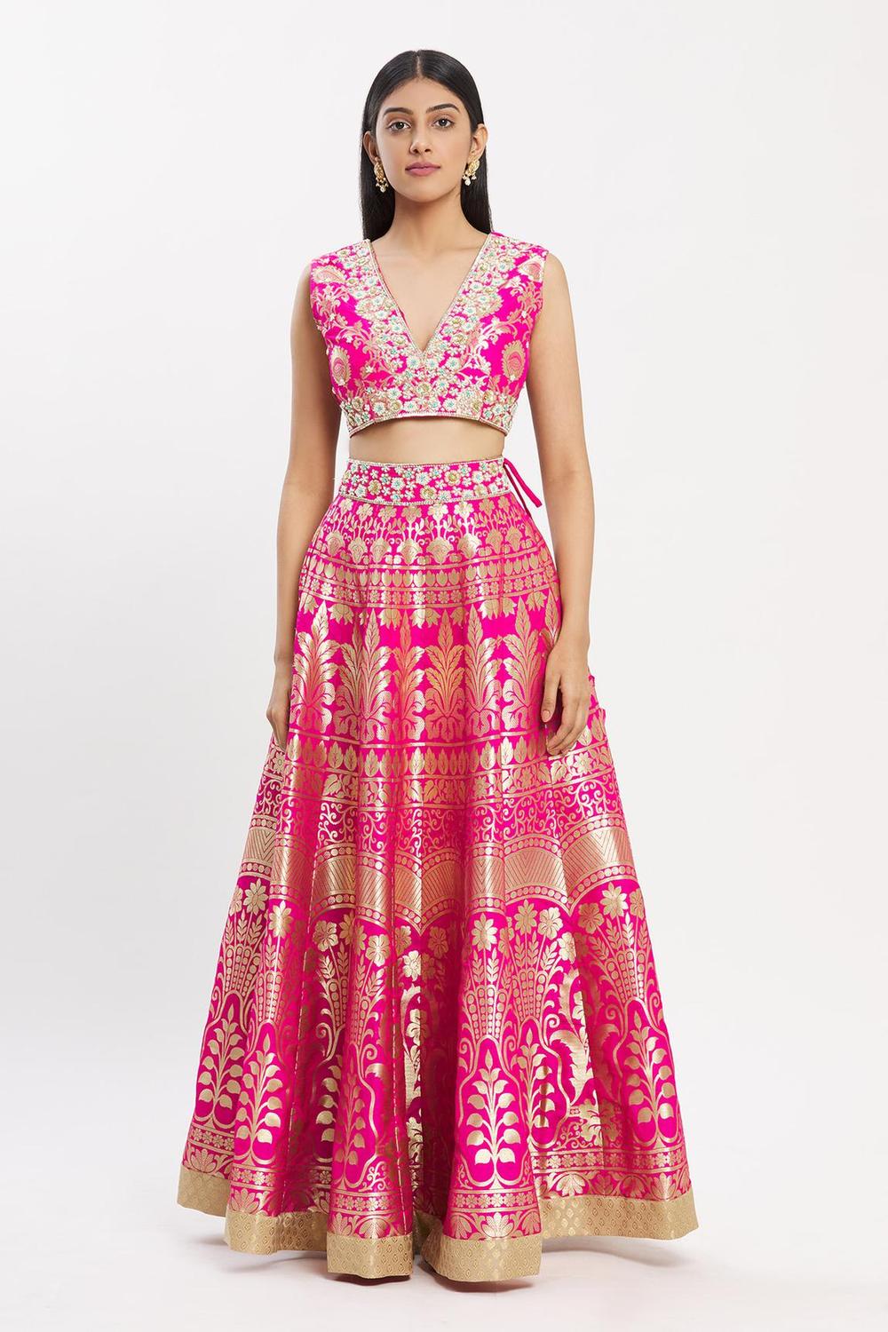 Pink Banarasi Silk Lehenga Set