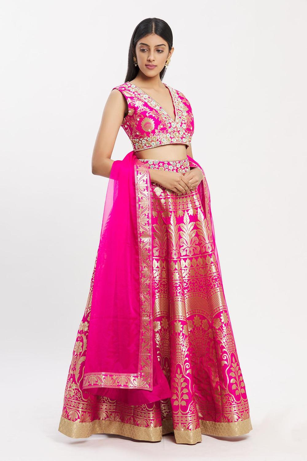 Pink Banarasi Silk Lehenga Set