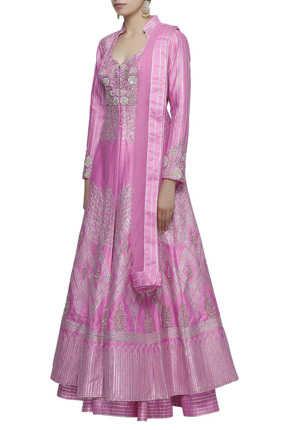 Pink Chanderi Kurta Lehenga Set