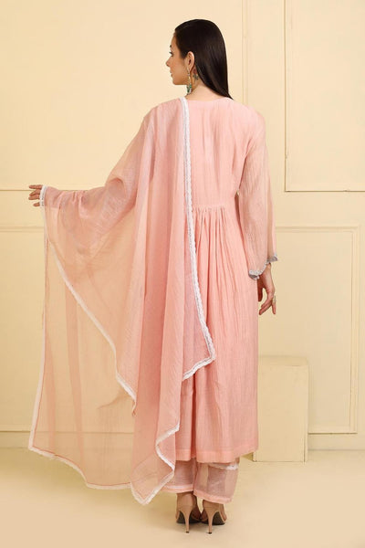 Pink Chanderi Silk Front Gather Kurta Pant Set