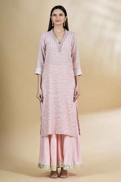 Pink Embroidered Chanderi Kurta Palazzo Set