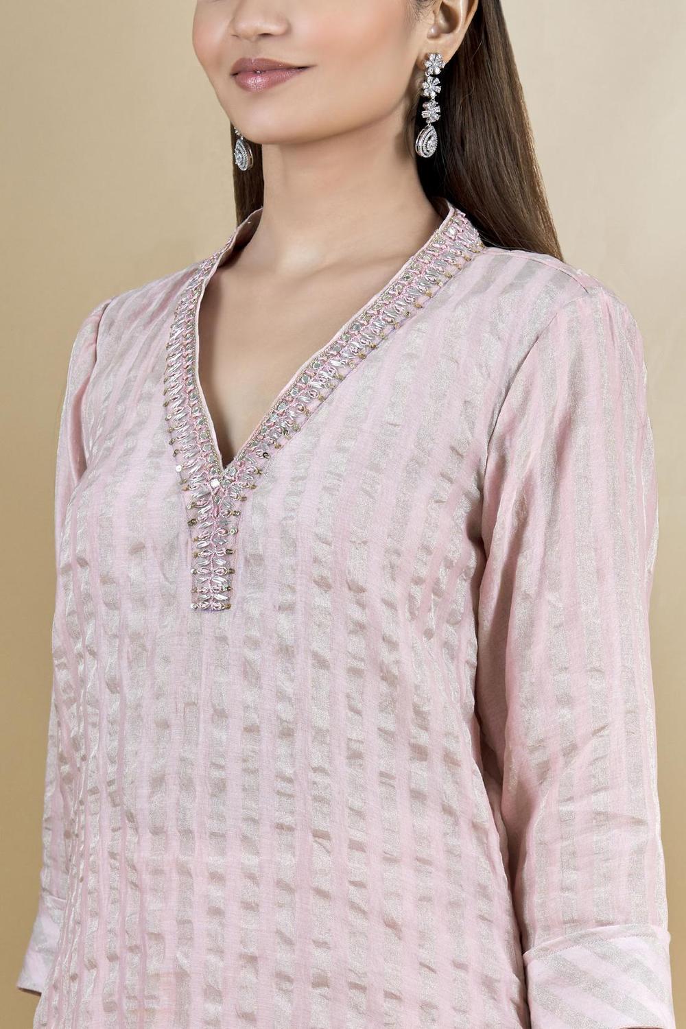 Pink Embroidered Chanderi Kurta Palazzo Set