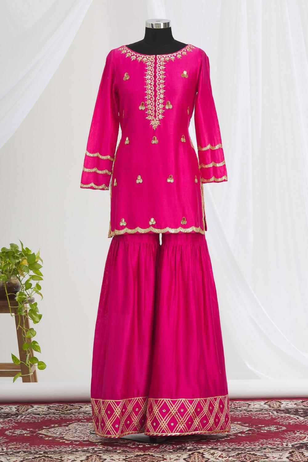 Pink Embroidered Kurta Sharara Set