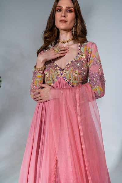 Pink Georgette Embroidered Anarkali Set