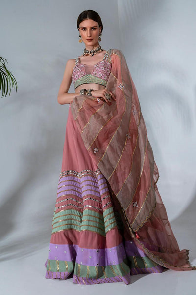 Pink Gota Work Panelled Lehenga Set