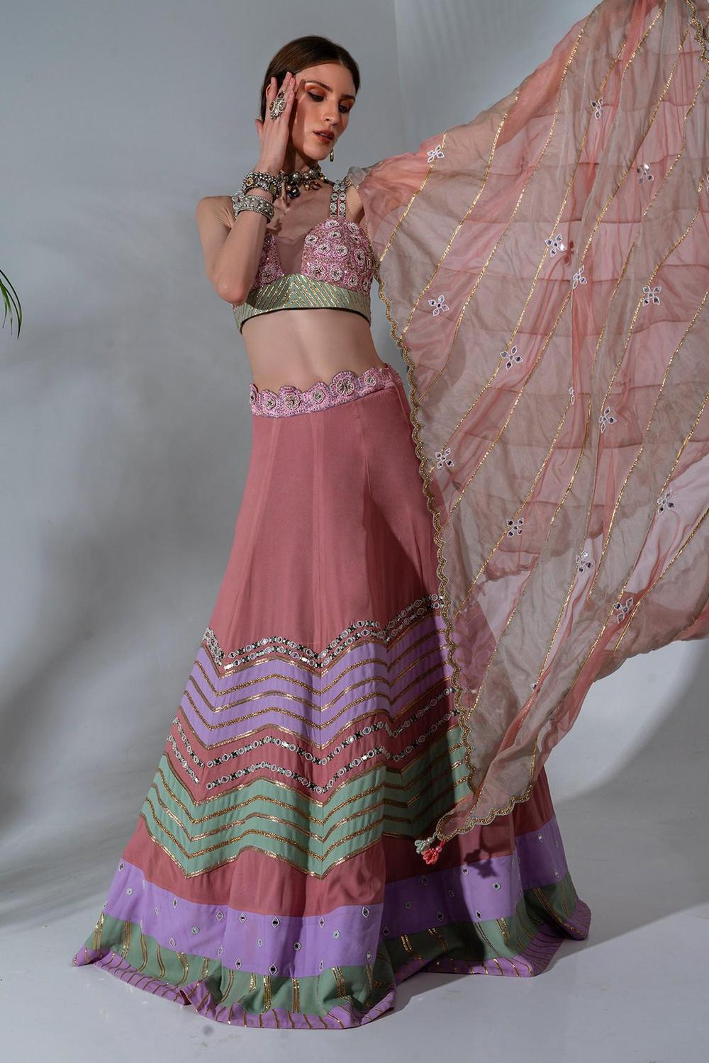 Pink Gota Work Panelled Lehenga Set