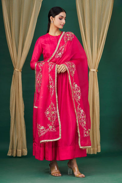 Pink Pleated Anarkali With Dupatta