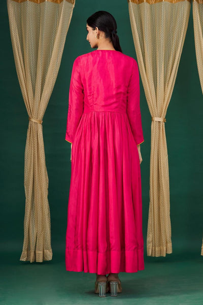 Pink Pleated Anarkali With Dupatta