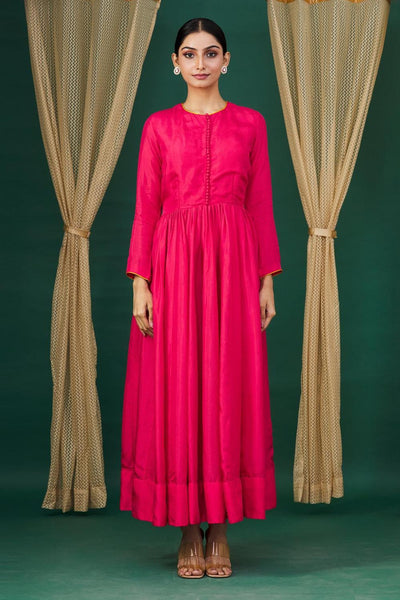 Pink Pleated Anarkali With Dupatta