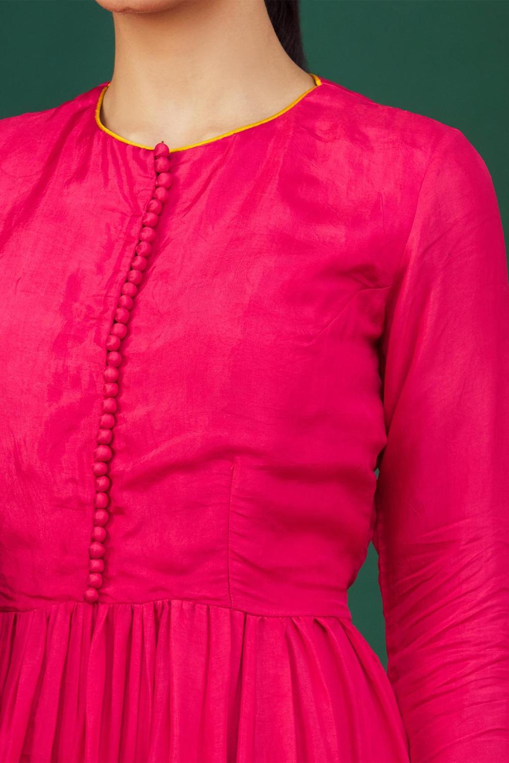 Pink Pleated Anarkali With Dupatta