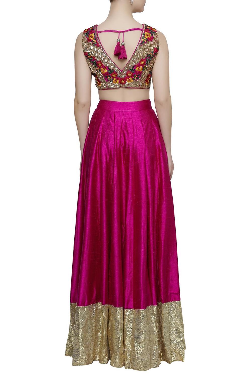 Pink Raw Silk Embroidered Lehenga Set