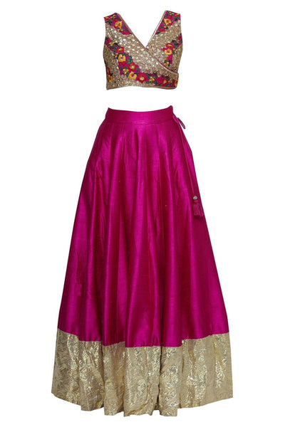 Pink Raw Silk Embroidered Lehenga Set