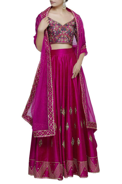 Pink Raw Silk Embroidered Lehenga Set