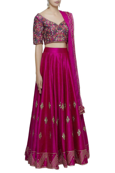 Pink Raw Silk Embroidered Lehenga Set