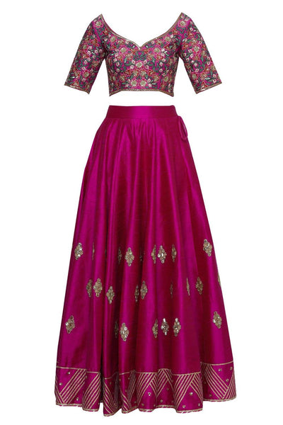 Pink Raw Silk Embroidered Lehenga Set