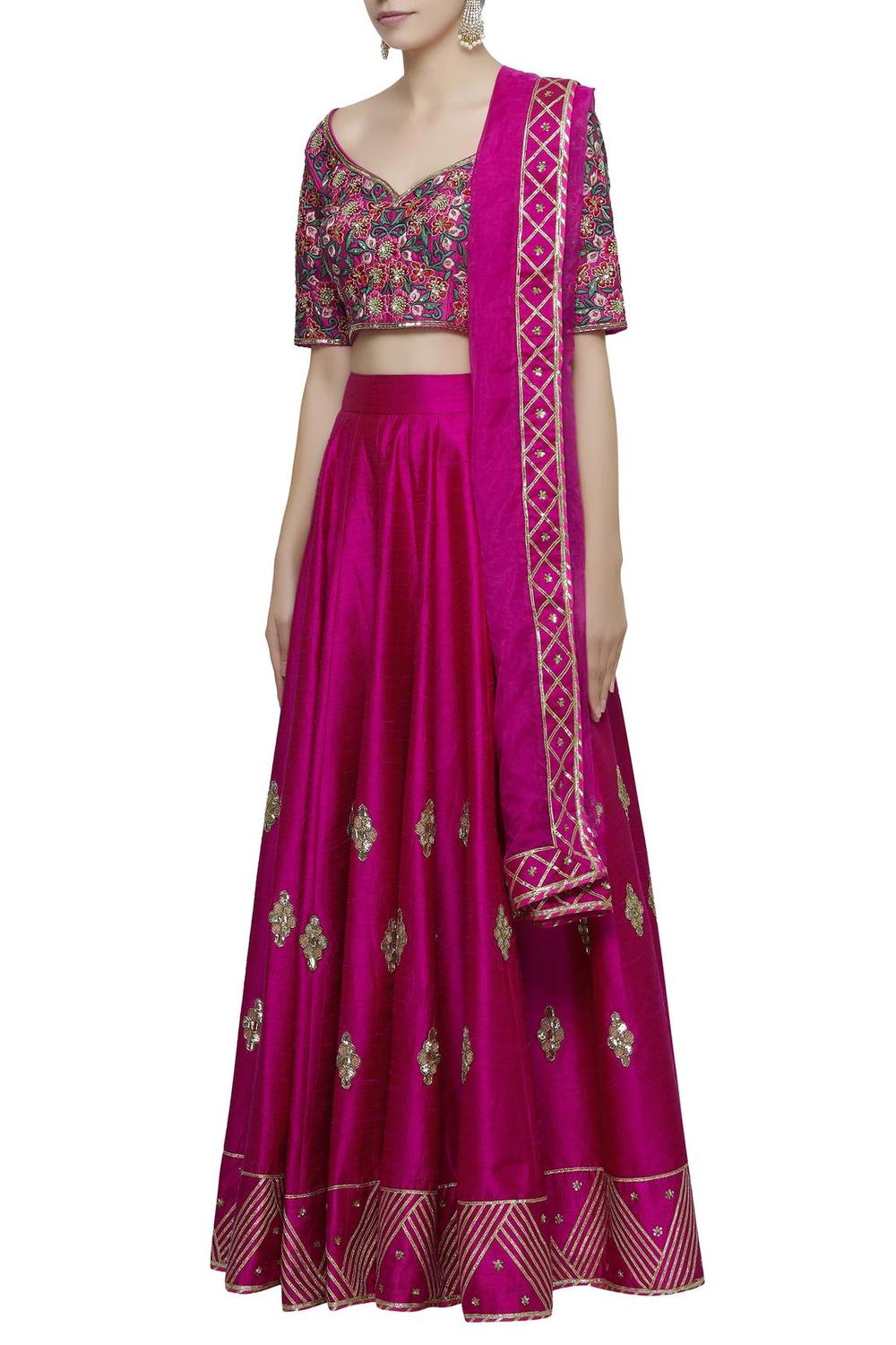 Pink Raw Silk Embroidered Lehenga Set