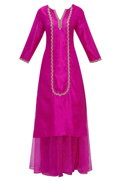 Pink Silk Embroidered Kurta Palazzo Set