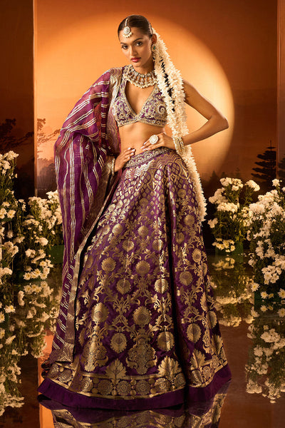 Purple Banarasi Chanderi Lehenga Set