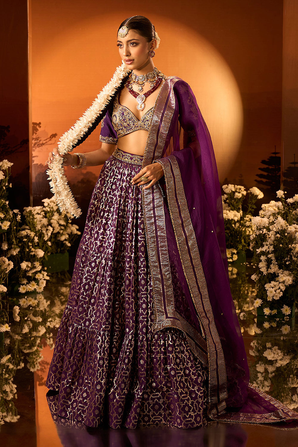 Purple Banarasi Chanderi Lehenga Set