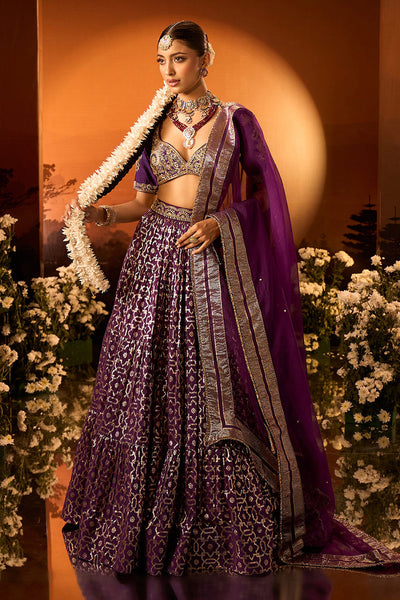 Purple Banarasi Chanderi Lehenga Set