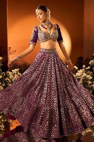 Purple Banarasi Chanderi Lehenga Set