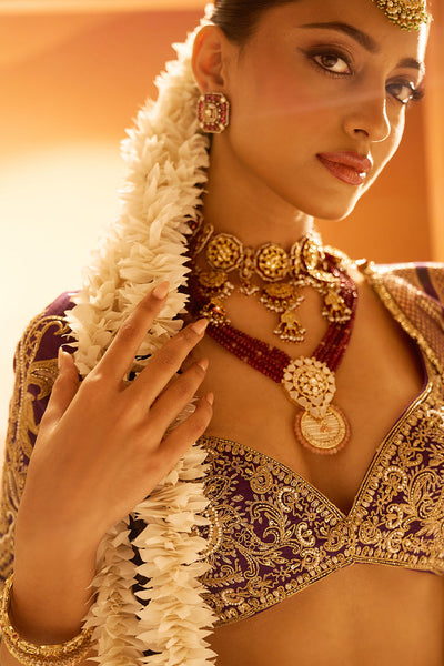 Purple Banarasi Chanderi Lehenga Set