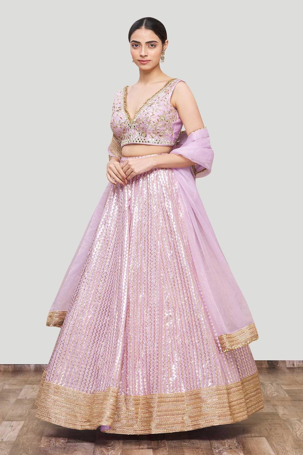 Purple Chanderi Silk Embroidered Lehenga Set