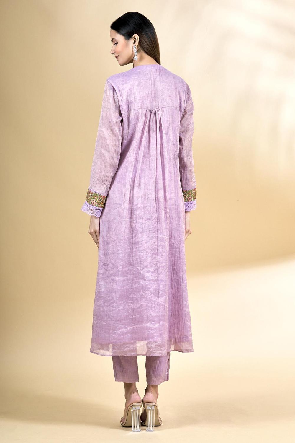 Purple Embroidered Chanderi Kurta Set