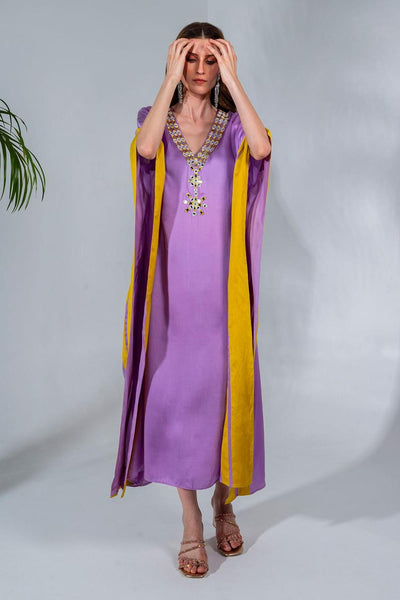 Purple Modal Satin Mirror Embellished Kaftan