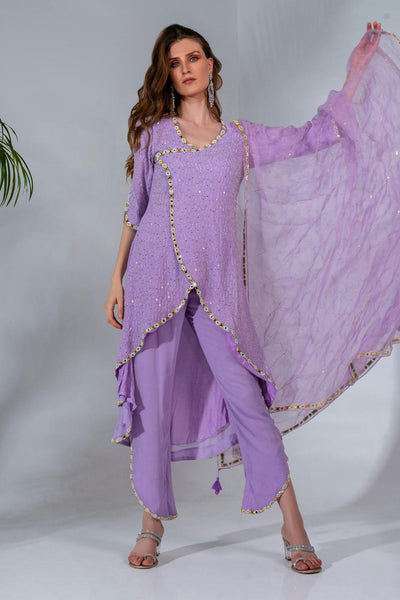 Purple Overlap Embroidered Kurta Set