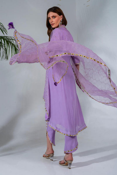 Purple Overlap Embroidered Kurta Set