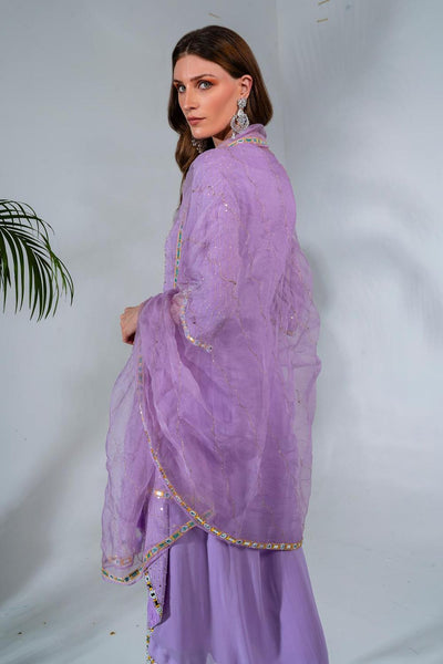 Purple Overlap Embroidered Kurta Set