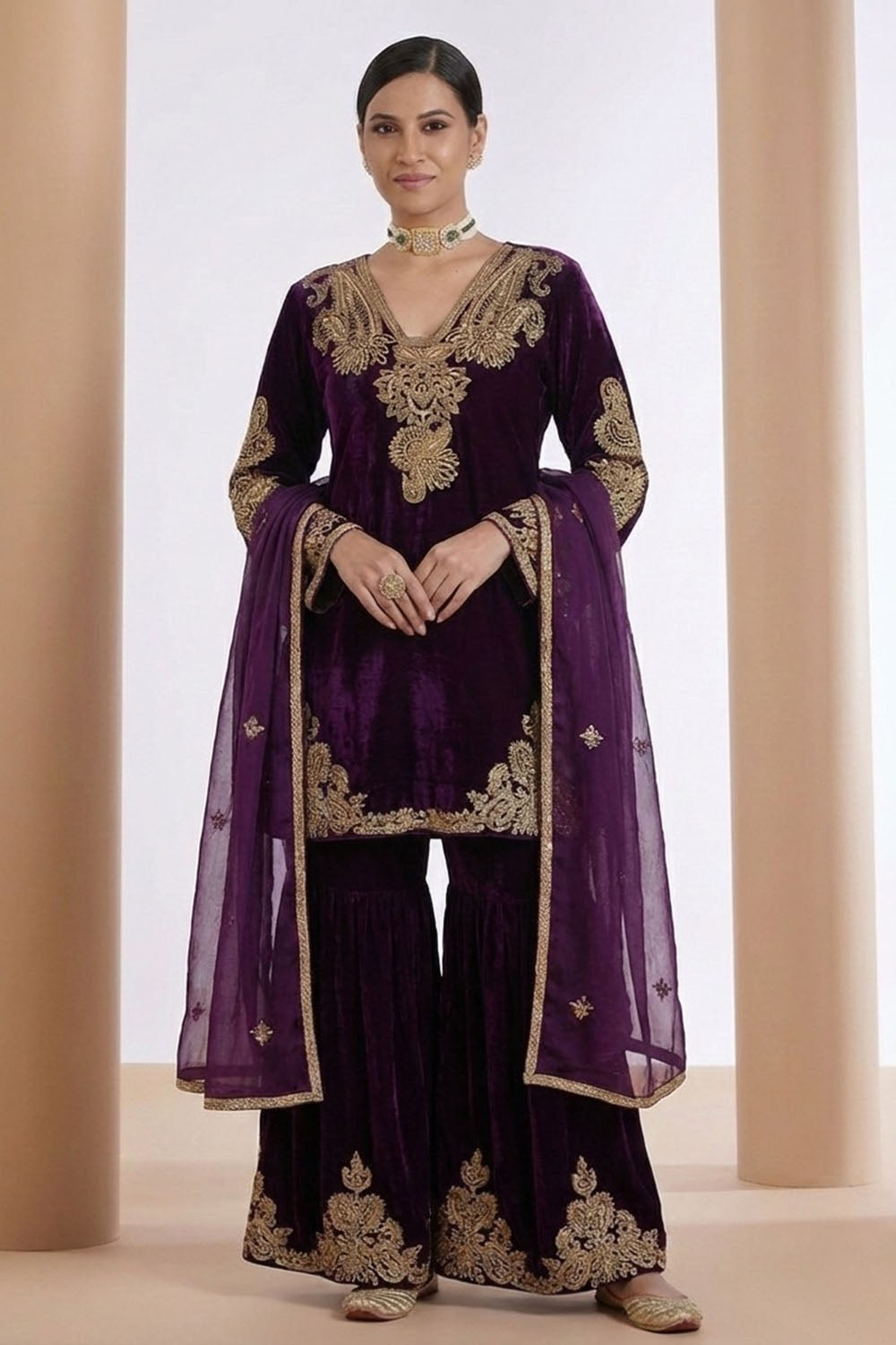Purple Sharara Set with Organza Dupatta