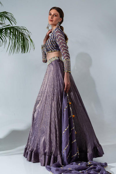 Purple Tissue Silk Mirrorwork Blouse Lehenga Set