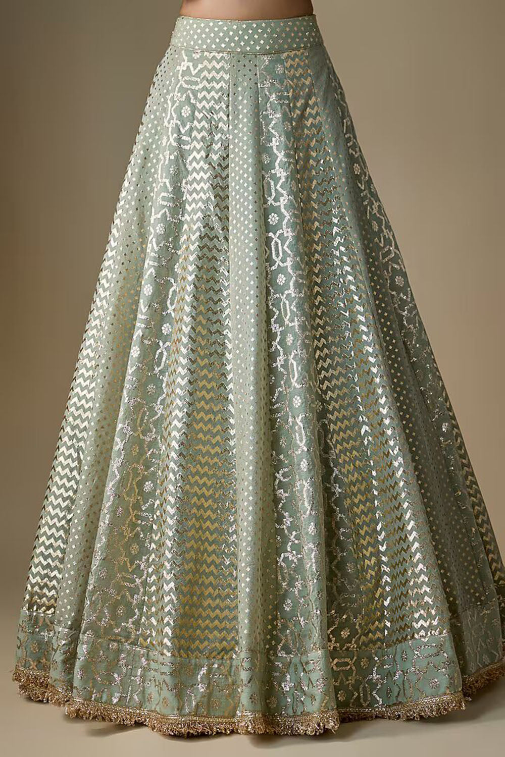 Sea Green Banarasi Chanderi Embroidered Lehenga Set