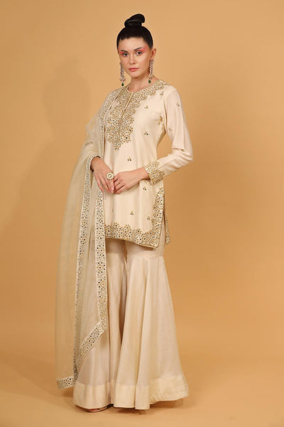 White Chanderi Silk Kurta Gharara Set