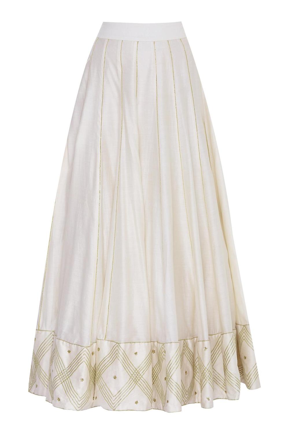 White Chanderi Silk Kurta Lehenga Set