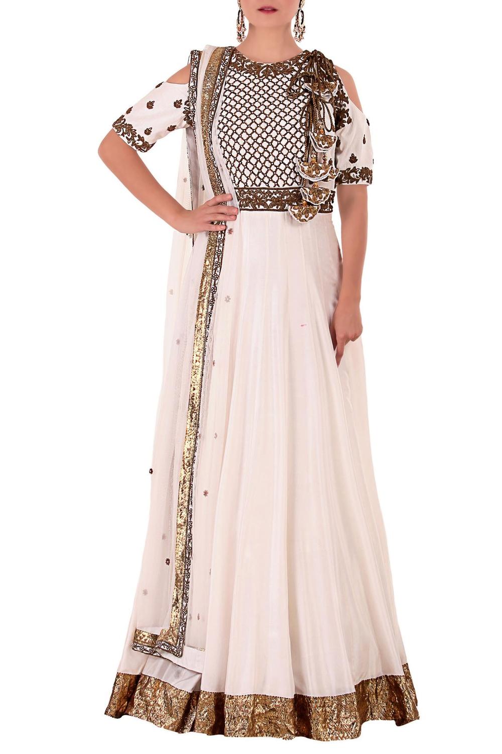 White Embroidered Anarkali Set