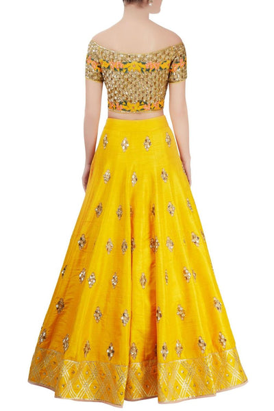 Yellow And Pink Embroidered Lehenga Set