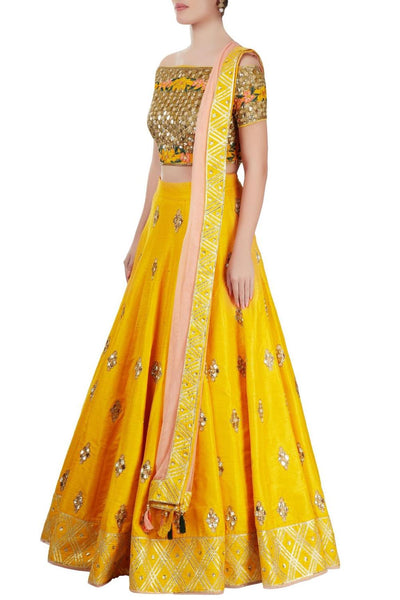 Yellow And Pink Embroidered Lehenga Set