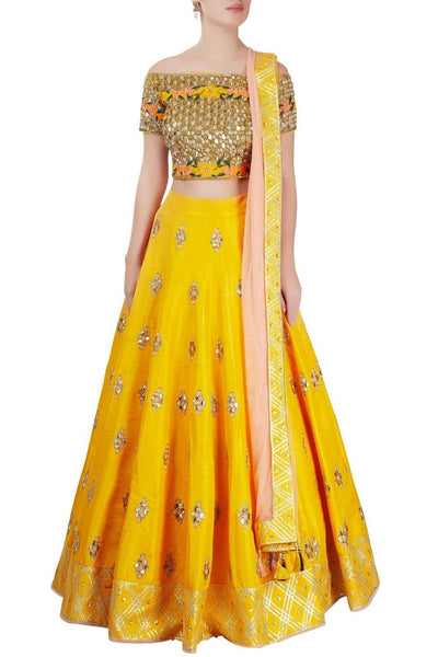 Yellow And Pink Embroidered Lehenga Set