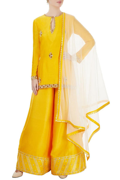 Yellow And White Embroidered Kurta Set