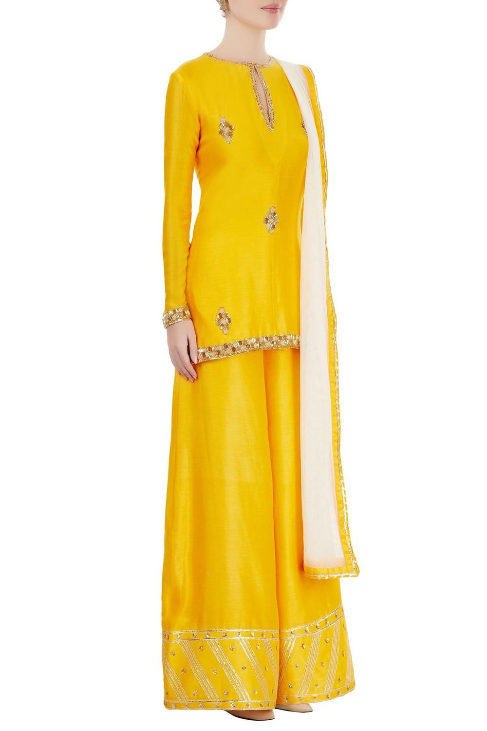 Yellow And White Embroidered Kurta Set