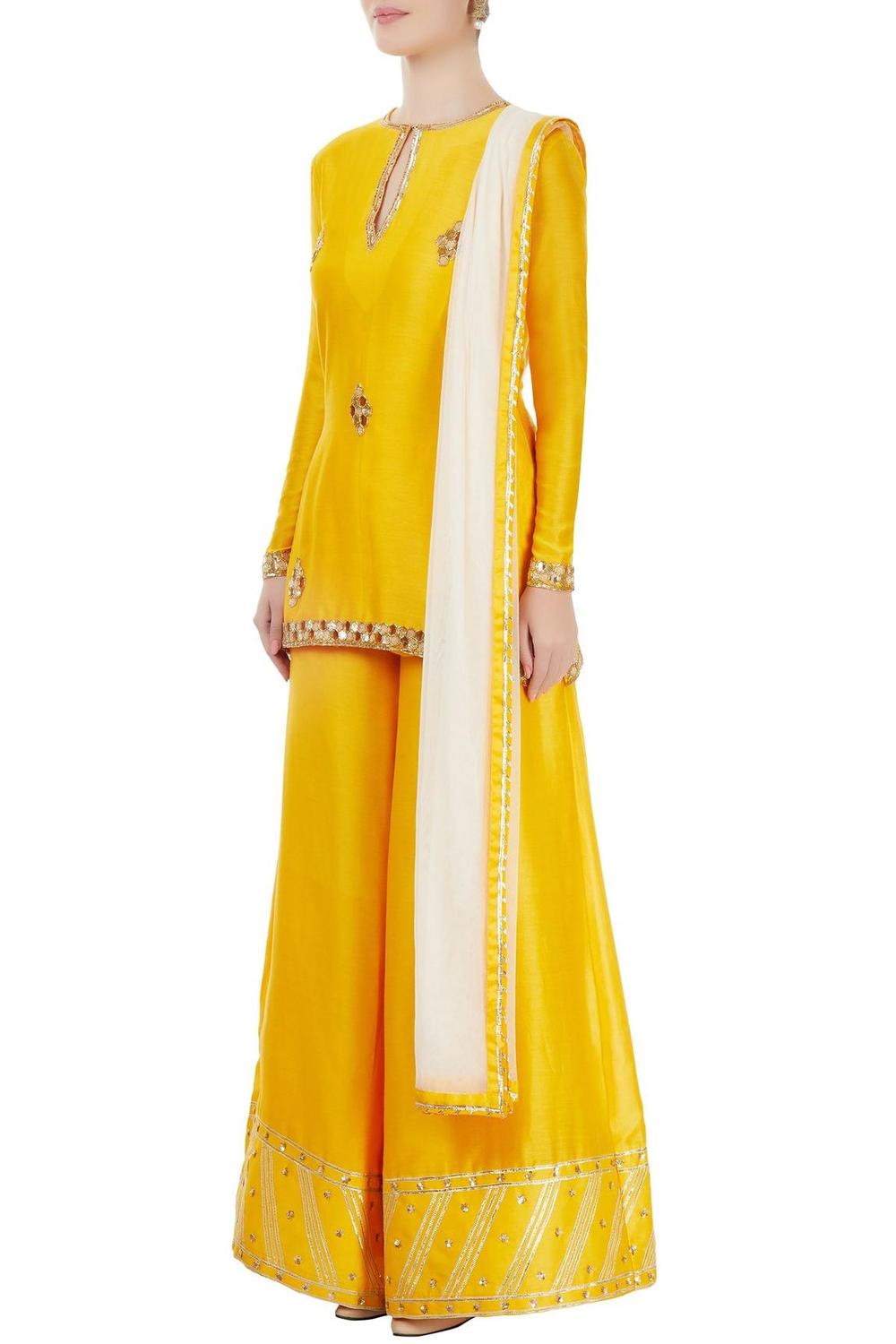 Yellow And White Embroidered Kurta Set