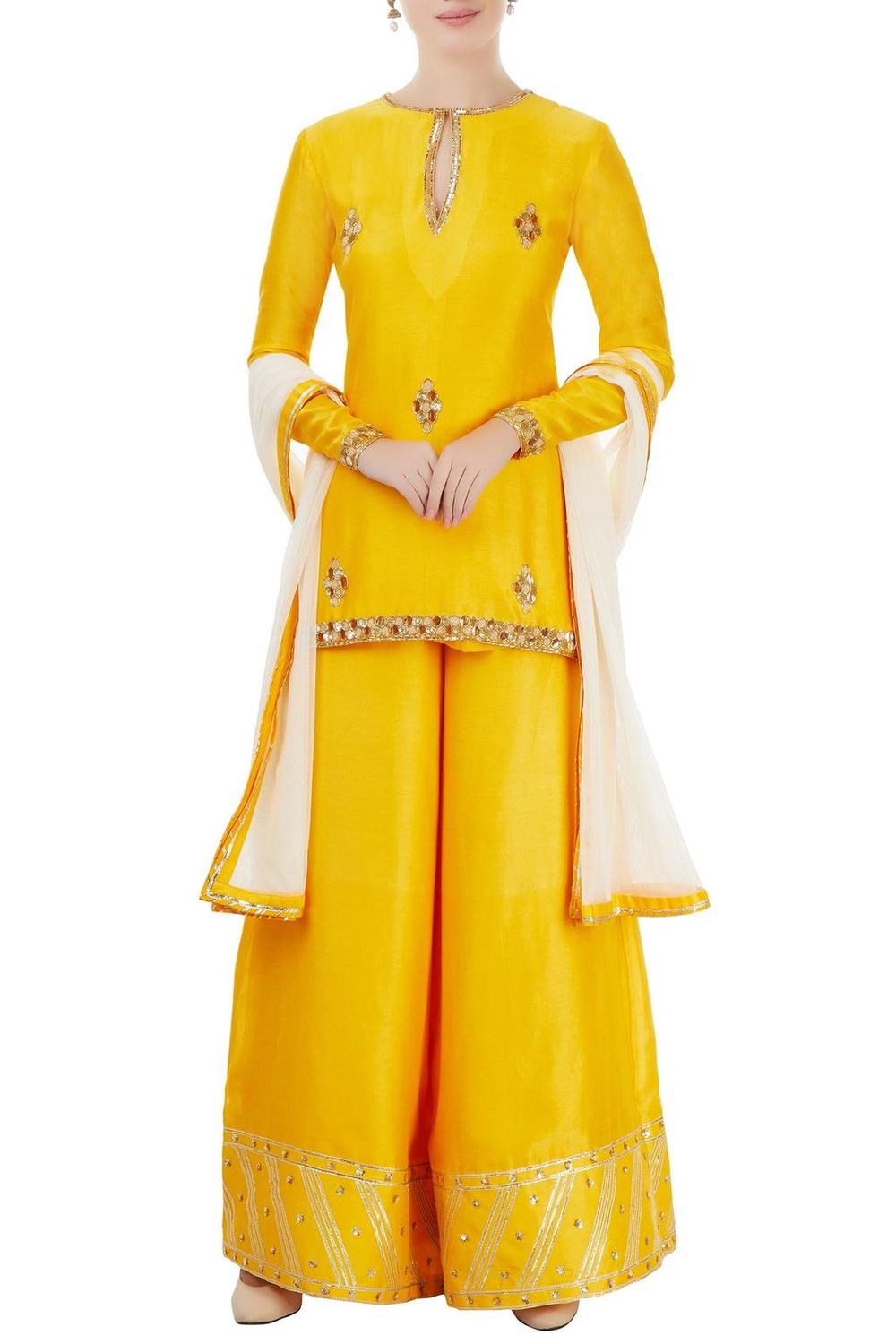 Yellow And White Embroidered Kurta Set